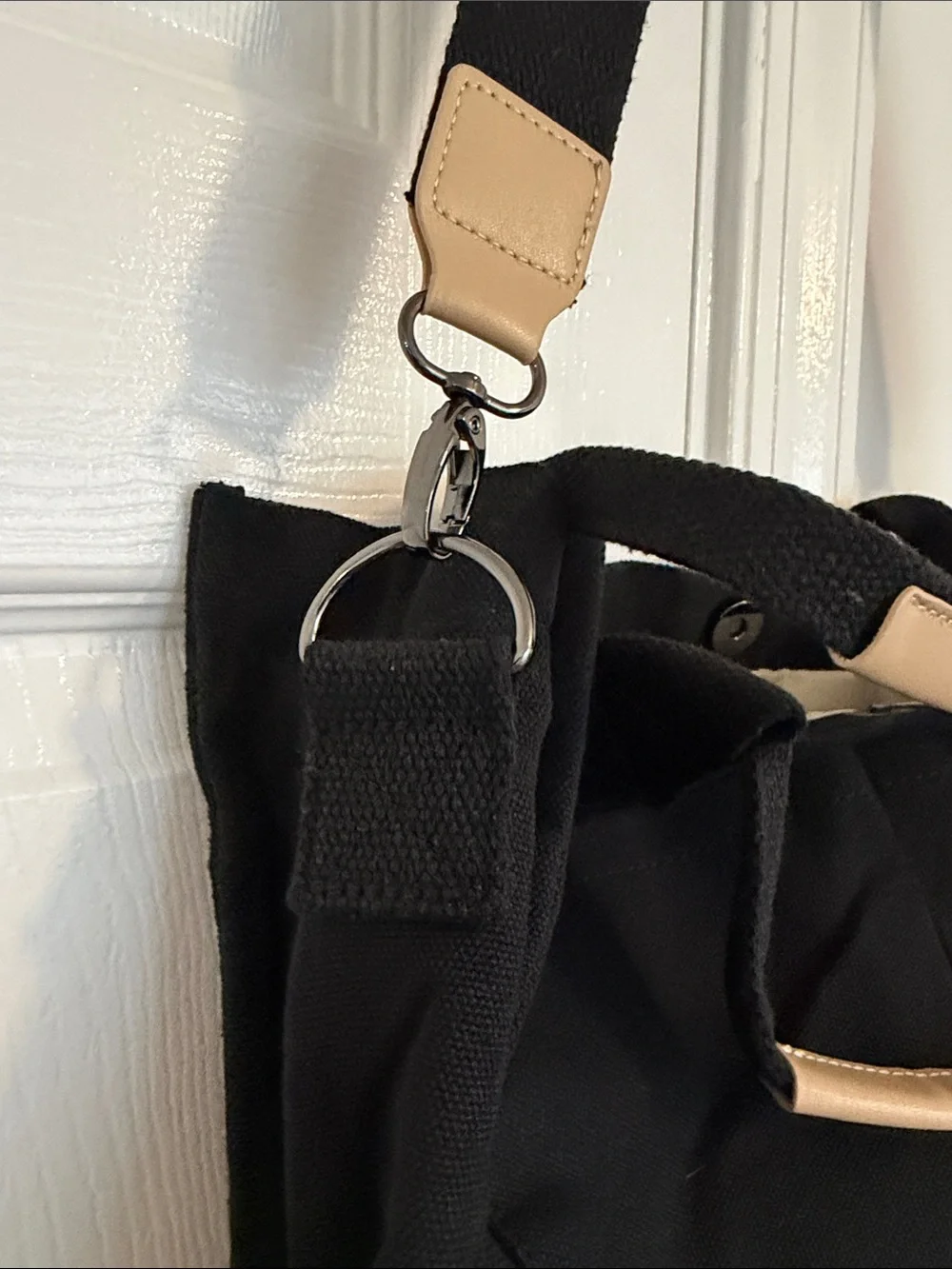 Black Canvas Crossbody Bag with Tan Accents